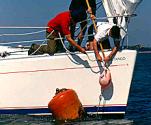 Picking up a mooring buoy